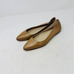 Theory Tan Point Toe Leather Ballet Flats Size 37 Italy Minimalist Chic Parisian